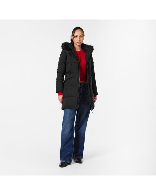 DKNY Black Quilted Fur Hood Tailored Fit Medium Puffer Jacket