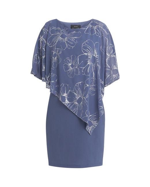 Gina Bacconi Blue Fiona Floral Glittered Asymmetric Dress