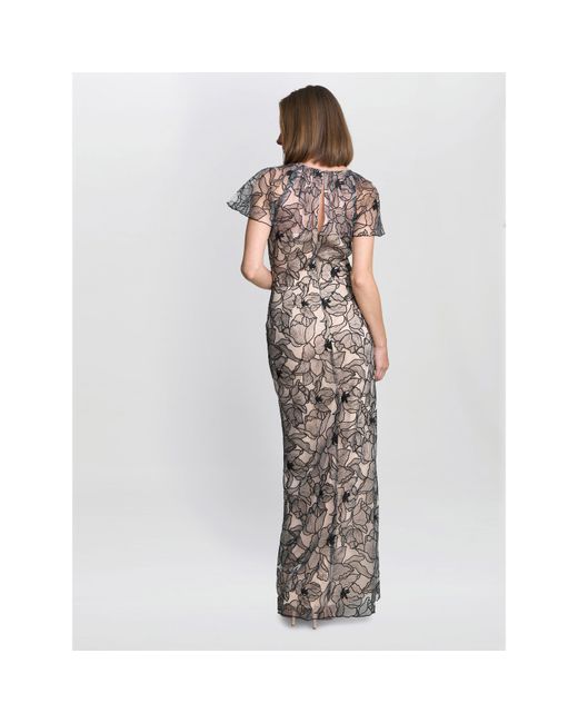 Gina Bacconi Gray Marie-Claire Floral Mesh Maxi Dress