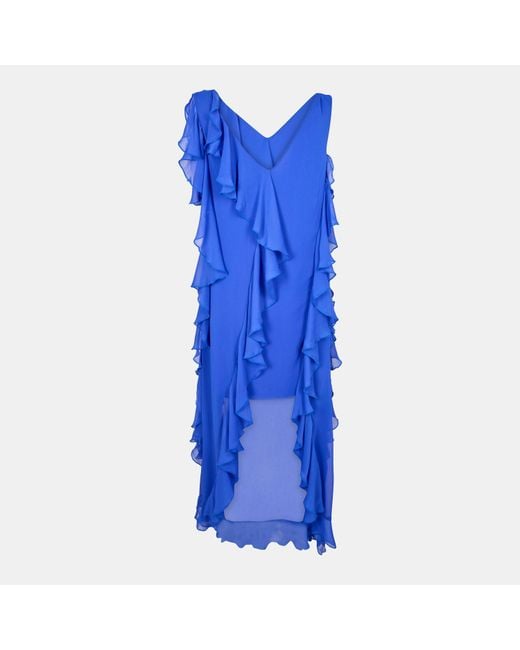 Biba Blue Ruffle Dip Slip Dress