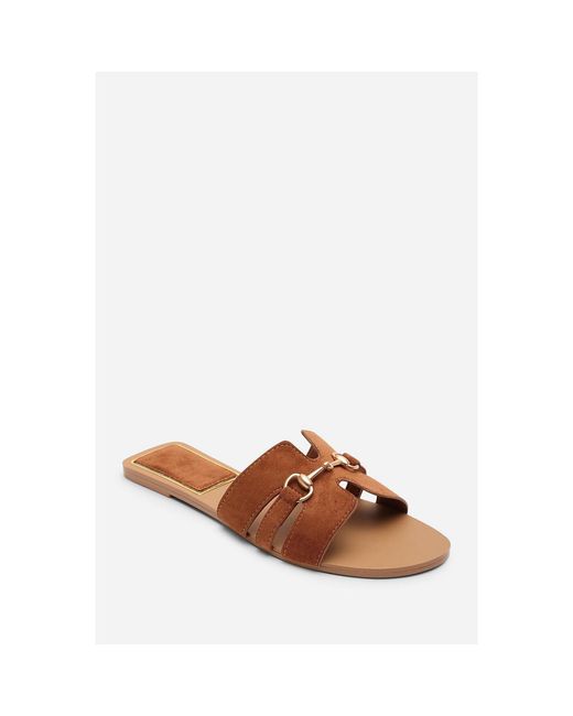 Where's That From Natural Dorina Embellished Wide Fit Suede Slide On San