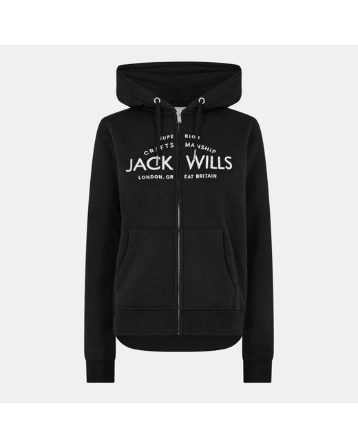Jack Wills Black Hunston Logo Zip Hoodie
