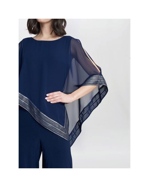 Gina Bacconi Blue Eve Asymmetrical Cape Jumpsuit
