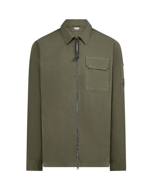 C P Company Green Gabardine Lens Cotton Long Sleeve Overshirt for men