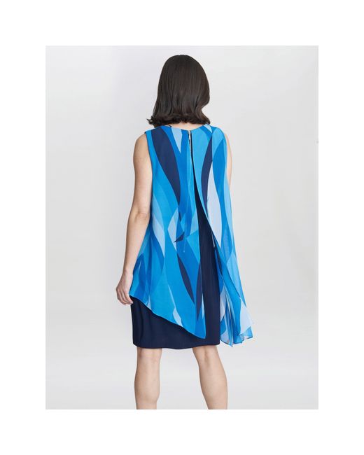 Gina Bacconi Blue Edie Printed Asymmetric Overlay Dress