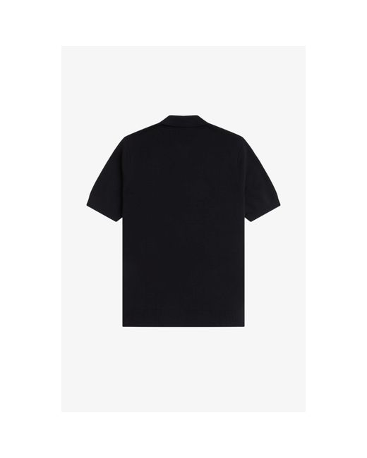 Fred Perry Black Knitted Short Sleeve Polo Shirt for men