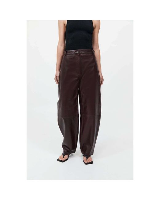 St. Agni Purple Leather Wide Leg Trousers