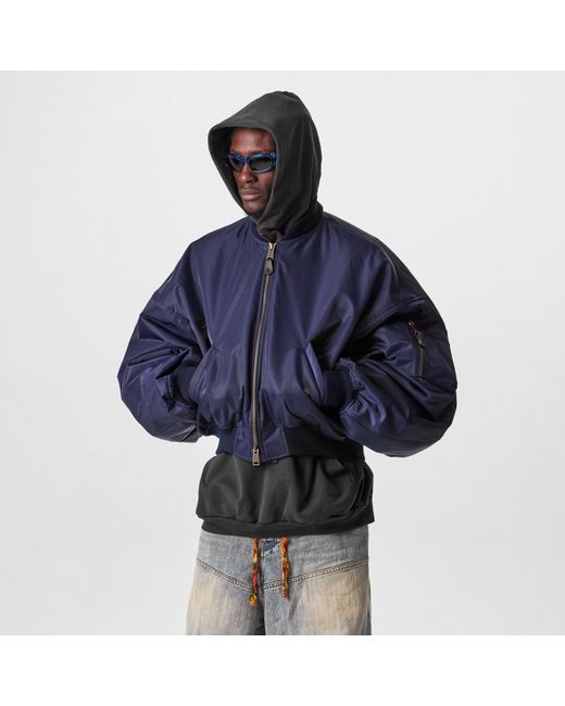Balenciaga Blue Round Bomber Long Sleeve Zip Parka for men