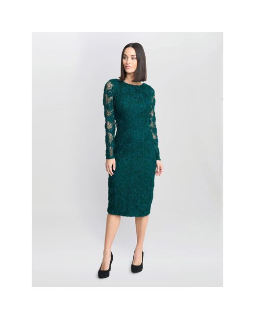 Gina Bacconi Green Scarlett Corded Floral Lace Dress