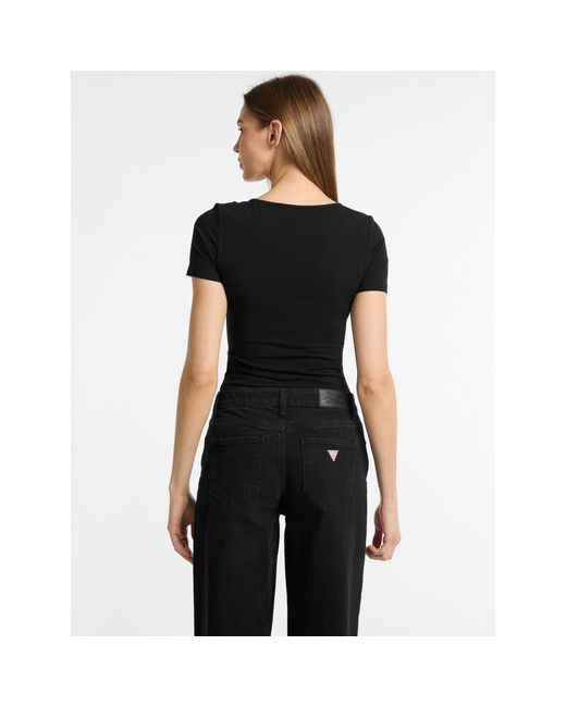 Guess Black Designer Form-Fitting Snap Closure Bodysuit