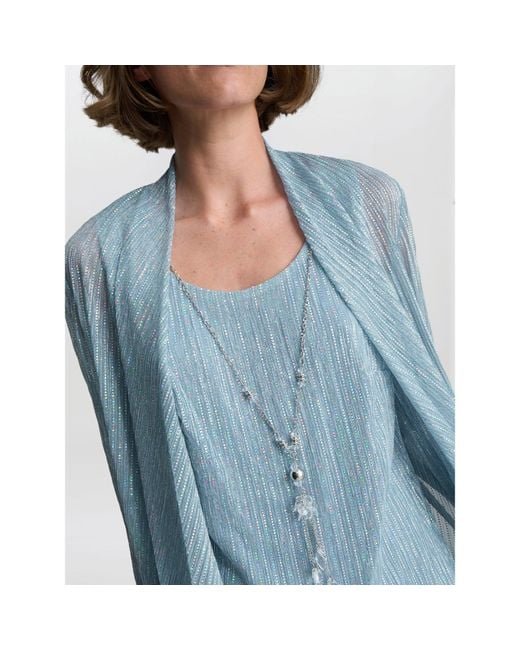 Gina Bacconi Blue Tina Three Piece Metallic Trouser Suit