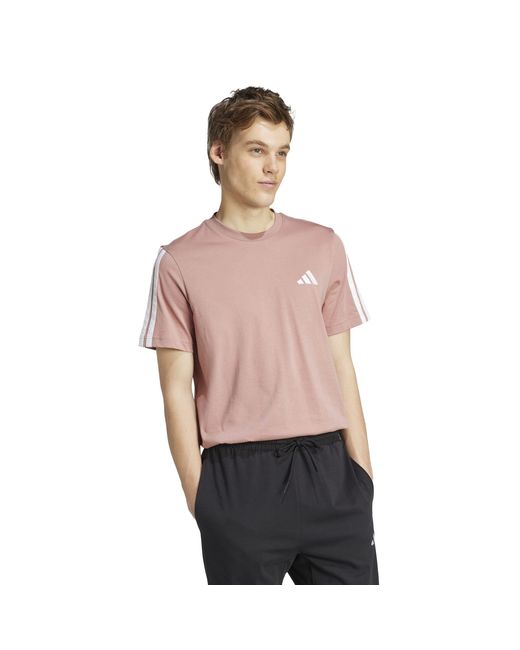 Adidas Pink Essentials 3-Stripes T-Shirt for men