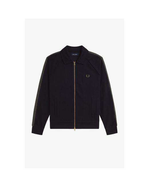 Fred Perry Blue Side Tape Zip-Through Ribbed Tracksuit Top for men