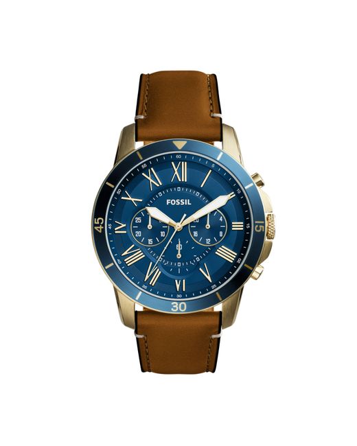 Fossil Black Fs5268 Men's Grant Chronograph Leather Strap Watch for men
