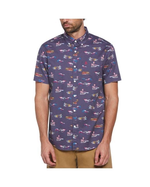 Original Penguin Blue Short-Sleeve Plain Shirt for men