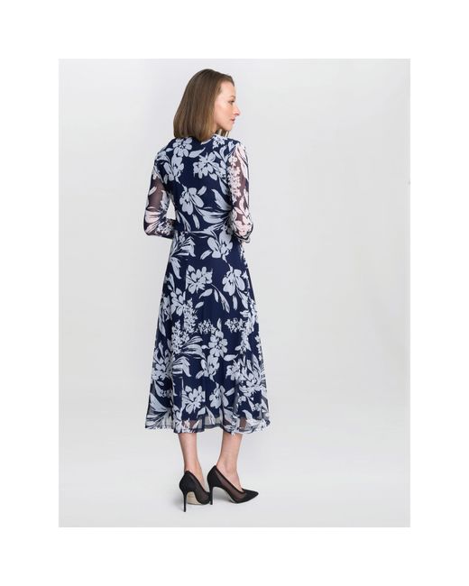 Gina Bacconi Blue Jan Floral Chiffon Wrap Midi Dress