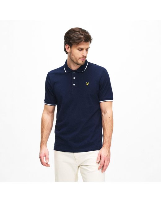 Lyle & Scott Blue Tipped Short Sleeve Polo Shirt for men
