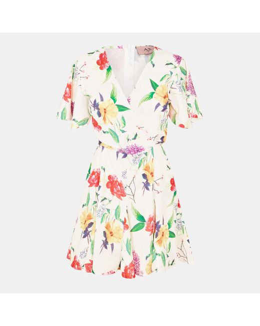 AX Paris White Floral Printed Wrap Top Skater Dress
