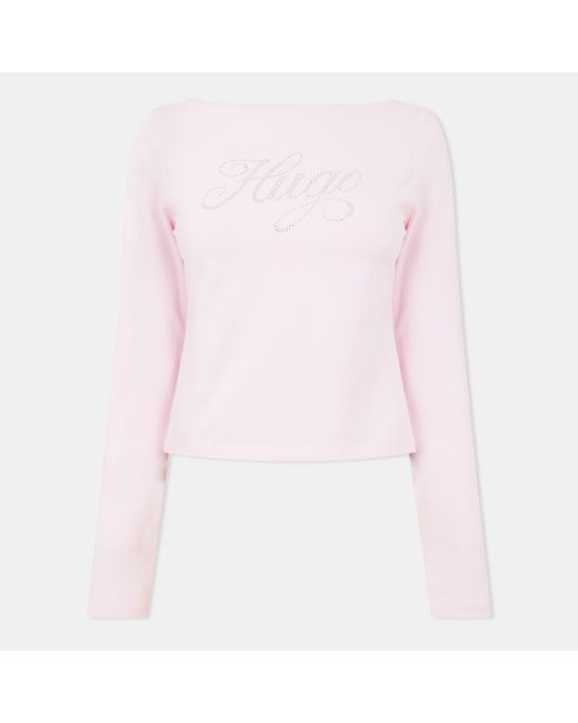 HUGO Pink 'S Long Sleeve Cotton Crop Top