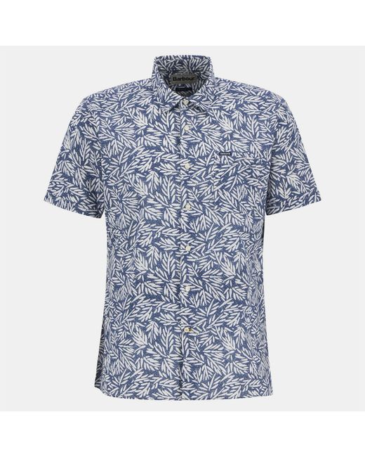 Barbour Blue Jackstone Short Sleeve Geometric Print Shirt for men