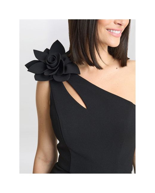 Gina Bacconi Black Molly V Neck Illusioned Hem Dress