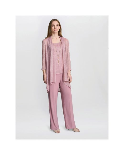 Gina Bacconi Pink Natasha 3 Piece Metallic Trouser Suit