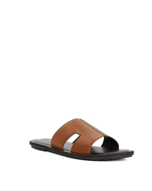 Dune Brown Ibes Leather Flat Sandals for men