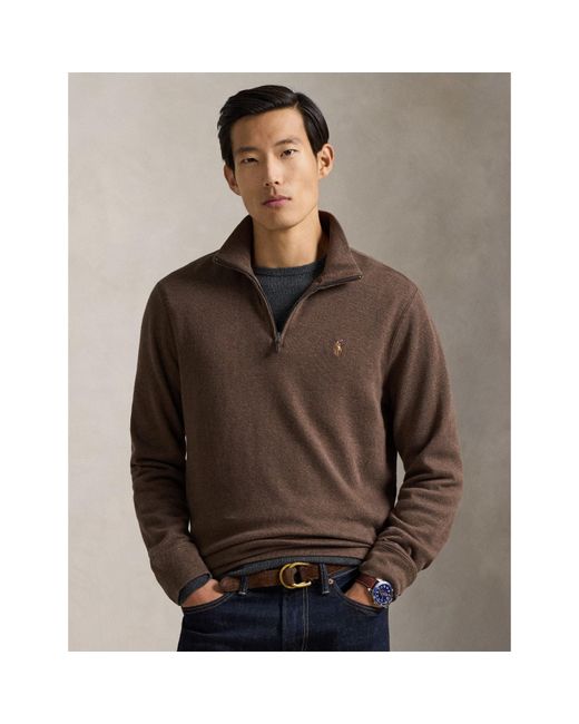 Polo Ralph Lauren Brown Estate Fleece Quarter Zip Sweater for men