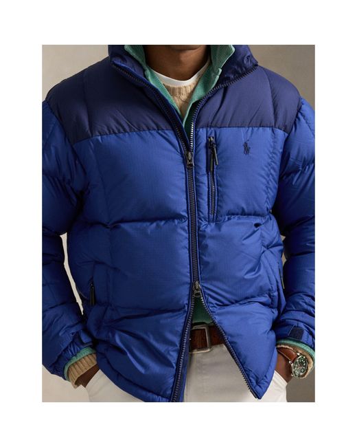 Polo Ralph Lauren Blue El Cap Waterproof Duck Down Detachable Hood Short Puffer Jacket for men