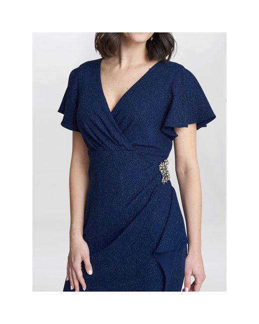 Gina Bacconi Blue Glenda Metallic Midi Dress