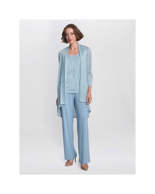 Gina Bacconi Blue Tina Three Piece Metallic Trouser Suit