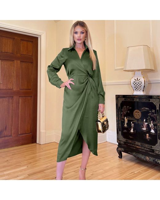 AX Paris Green Wrap Satin Shirt Midi Dress