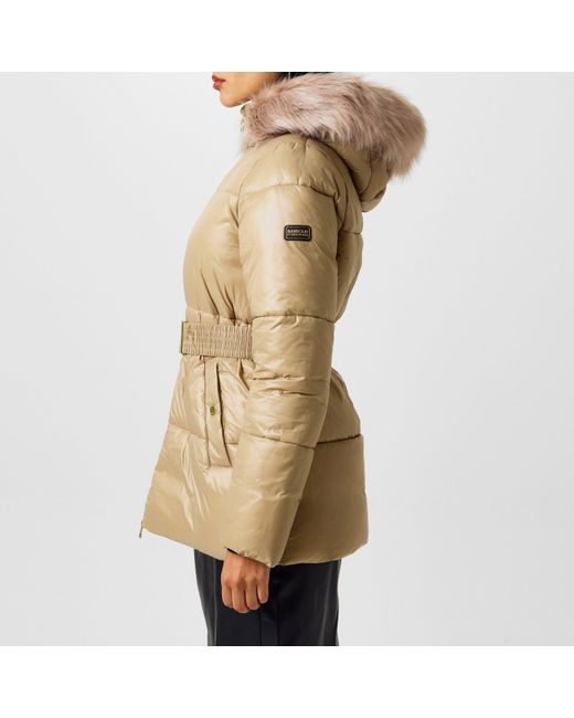 Barbour Natural Saskia Faux Fur Hood Long Sleeve Short Puffer Jacket