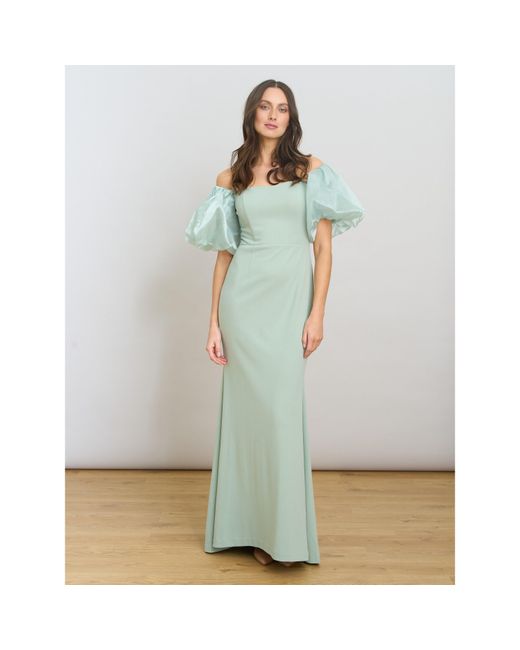 Gina Bacconi Green Puff-Sleeve Maxi Dress