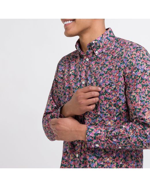 Eden Park Purple Poplin Shirt With A Floral Motif for men