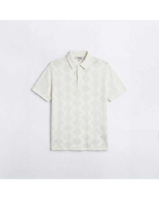 Twisted Tailor White Otis Diamond Cotton Crochet Polo for men