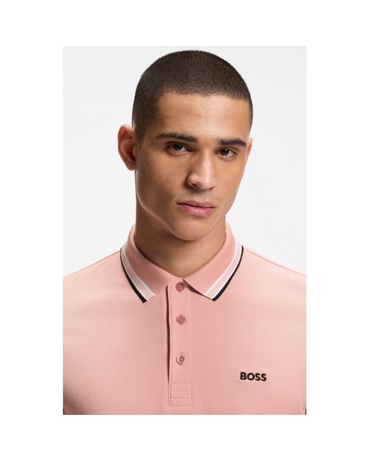 Boss Pink Paddy Polo Shirt With Contrast Tipping for men