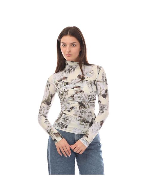 Off-White c/o Virgil Abloh Gray Sec Skin Twist Long-Sleeve Top, Chinese Flower Pattern