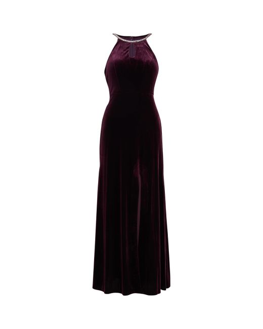 Gina Bacconi Blue Deedee Velvet Halter Keyhole Maxi Dress