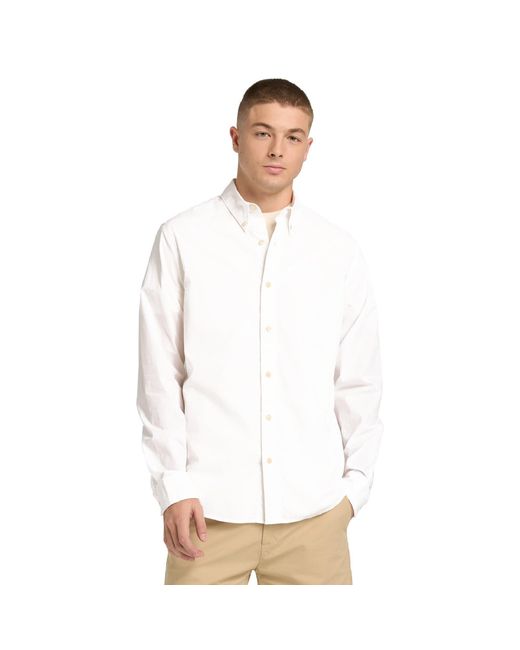 Timberland White Long Sleeve Stretch Poplin Shirt Bl for men