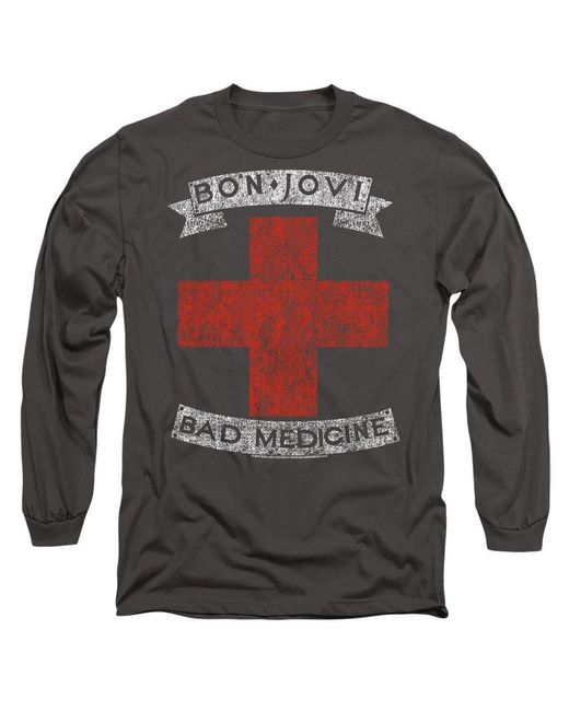 BON JOVI Gray Bad Medicine Long Sleeve T-Shirt Charcoa for men