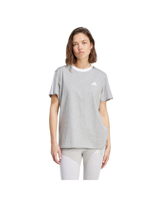 Adidas Gray Essentials 3 Stripe T-Shirt