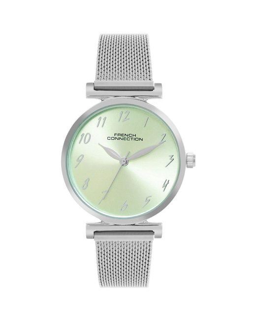 French Connection Metallic Case Round Shape Strap Quartz Watch