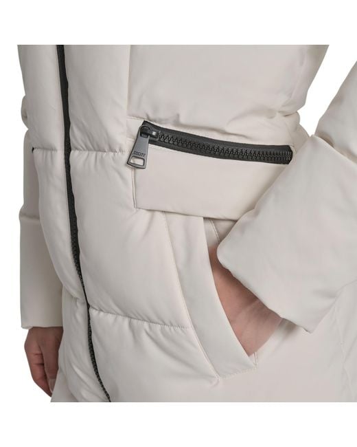 DKNY Gray Quilted Fur Hood Tailored Fit Medium Puffer Jacket