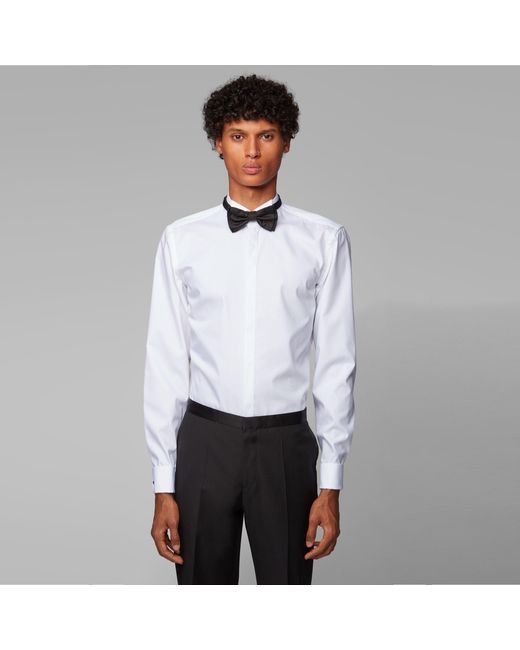 Boss White Jillik Long Sleeve Plain Shirt for men