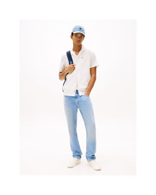 Tommy Hilfiger White Linen Blend Short-Sleeve Plain Shirt for men