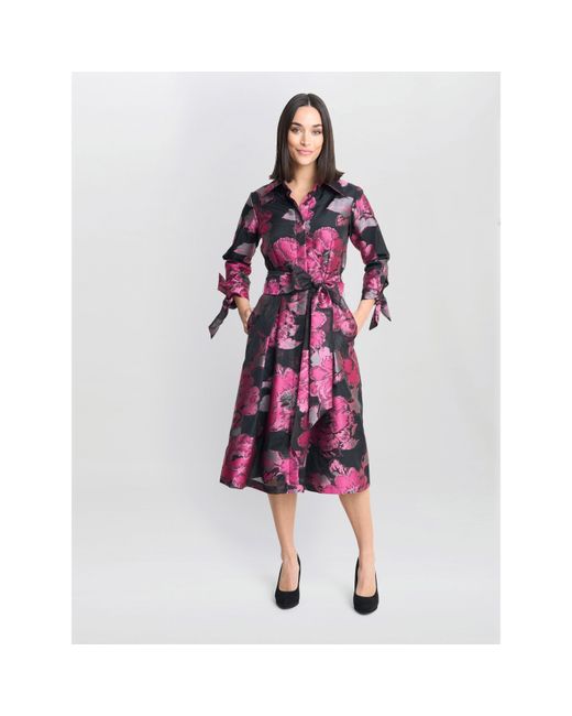 Gina Bacconi Purple Lauren Jacquard Shirt Dress