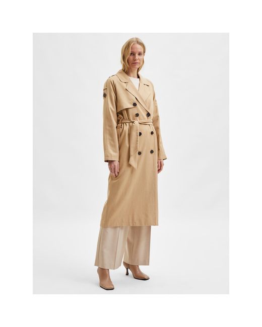 SELECTED Metallic Bern Water Resistant Cotton Long Sleeve Trench Coat