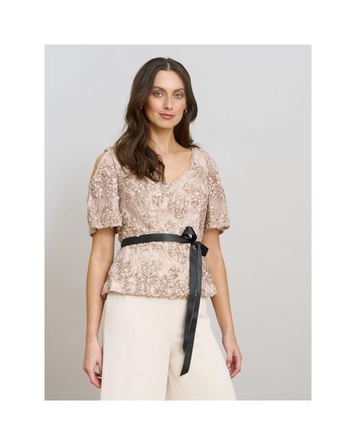 Gina Bacconi Pink Kitty V Neck Lace Blouse