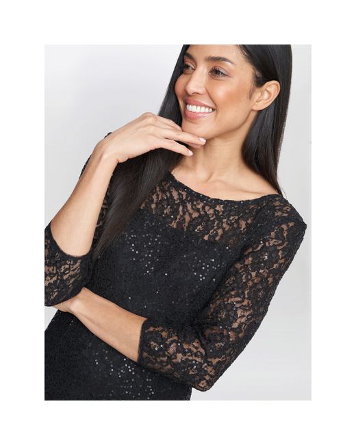 Gina Bacconi Black Elianna Midi Sequin Lace Cocktail Dress